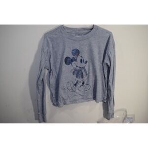 Gap Kids x Disney Mickey Mouse Cropped Short Long Sleeve Shirt GIRLS XL Gray